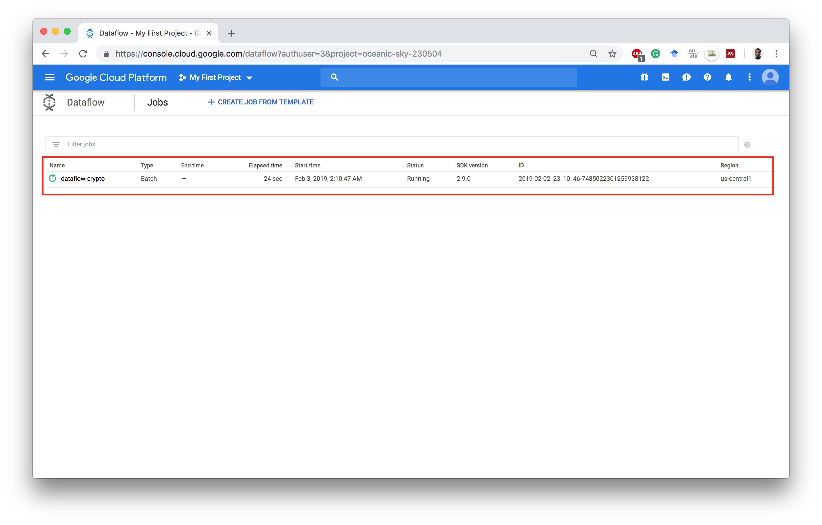 Choose Dataflow Job.