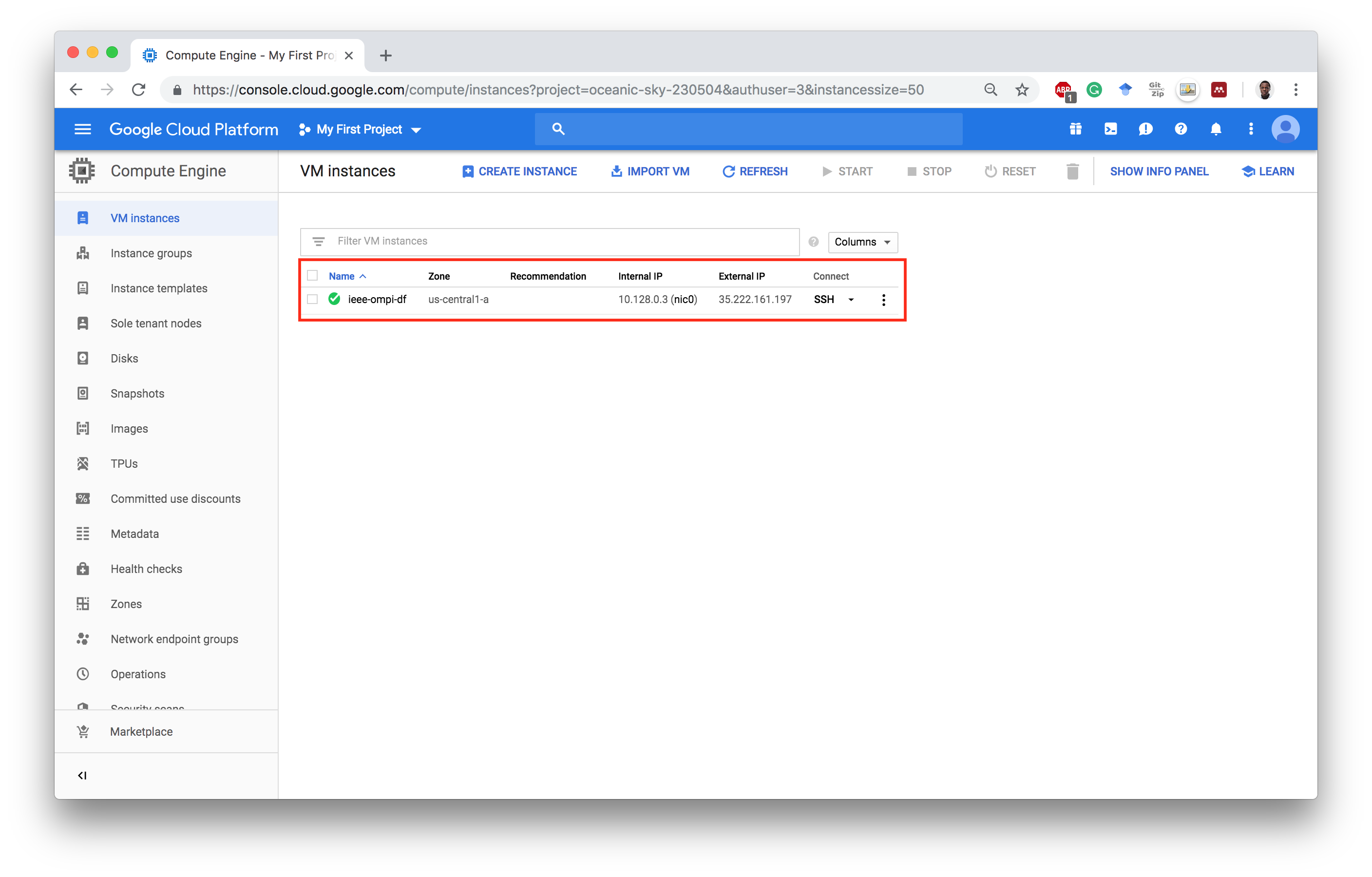 Select VM Instance.